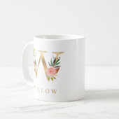 Mug Aquarelle Floral & Lettre Or W Monogramme (Devant gauche)