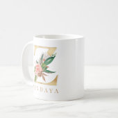 Mug Aquarelle Floral & Lettre or Z Monogramme (Devant gauche)