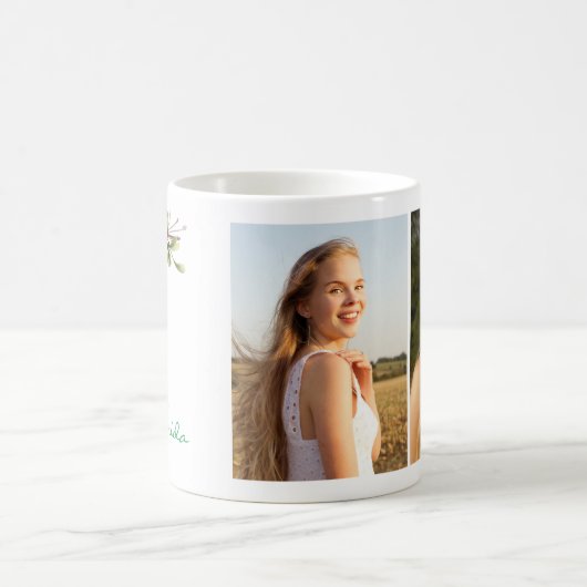 Mug Aquarelle Floral Monogramme Deux Photo Collage Gir (Centre)