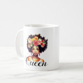 Mug Aquarelle Floral noir Afro femme avec Monogramme (Devant gauche)