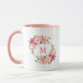 Mug Aquarelle Floral Rose Blanc Or Cercle Monographie (Gauche)