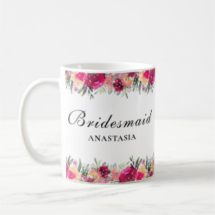 Mug Aquarelle Floral rose Mariage Bridesmaid