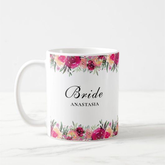 Mug Aquarelle Floral Rose Mariage mariée (Gauche)
