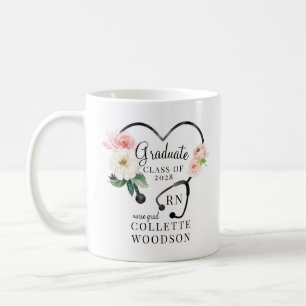 Mug Aquarelle Floral Stethoscope Infirmière Graduation
