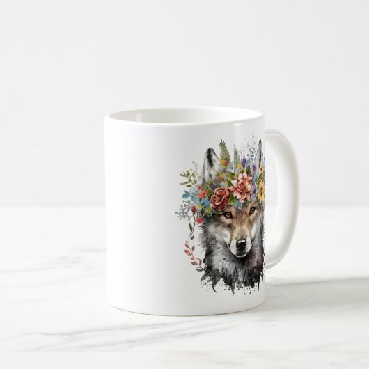 Mug Aquarelle Floral Wolf (Devant droit)
