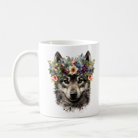 Mug Aquarelle Floral Wolf (Gauche)