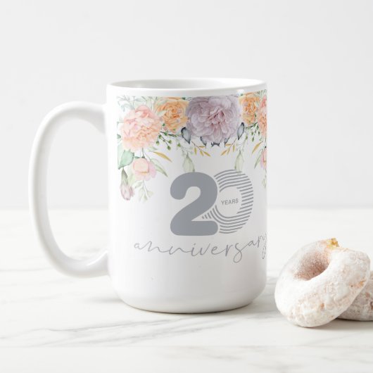 Mug Aquarelle Florale 20e anniversaire Mariage (Avec donut)