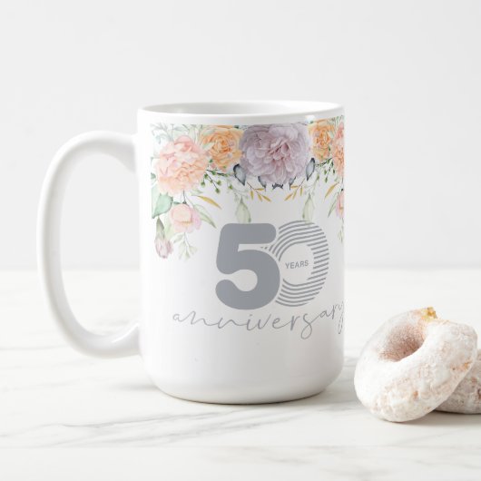 Mug Aquarelle Florale 50e anniversaire Mariage (Avec donut)