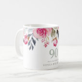 Mug Aquarelle florale 90e anniversaire cadeau de fête (Devant gauche)