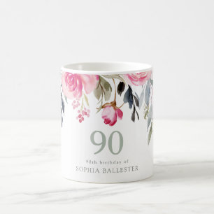 Mug Aquarelle florale 90e anniversaire cadeau de fête