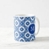 Mug Aquarelle Florale Bleue et Blanc Monogramme Parisi (Devant droit)