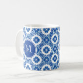 Mug Aquarelle Florale Bleue et Blanc Monogramme Parisi (Devant gauche)