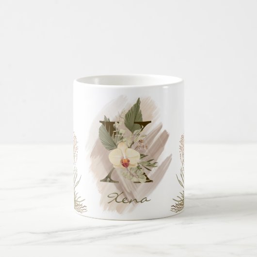 Mug Aquarelle florale Boho Nom du monogramme personnal (Centre)