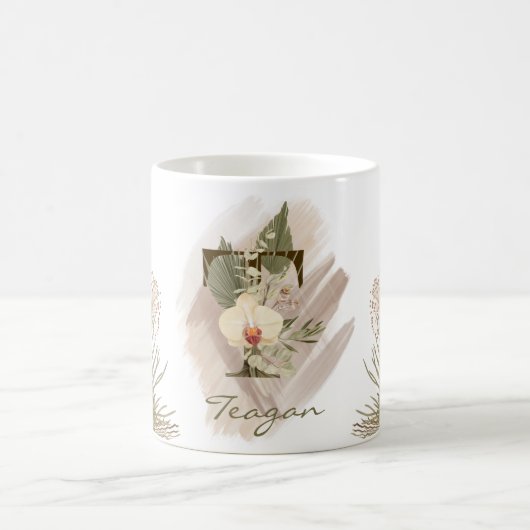 Mug Aquarelle florale Boho Nom du monogramme personnal (Centre)