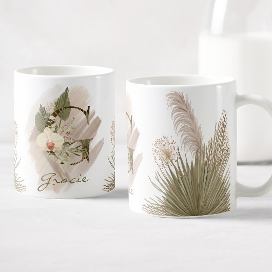 Mug Aquarelle florale Boho Nom du monogramme personnal
