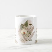 Mug Aquarelle florale Boho Nom du monogramme personnal (Centre)