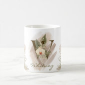Mug Aquarelle florale Boho Nom du monogramme personnal (Centre)