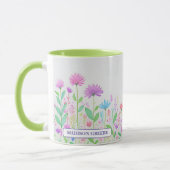 Mug Aquarelle florale Café rose bleu vert (Gauche)