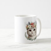 Mug Aquarelle Florale Chat Cute (Devant droit)