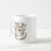 Mug Aquarelle Florale Chat Cute (Devant gauche)