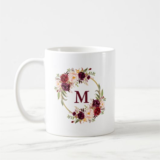 Mug Aquarelle florale de Bourgogne Monogramme B (Gauche)