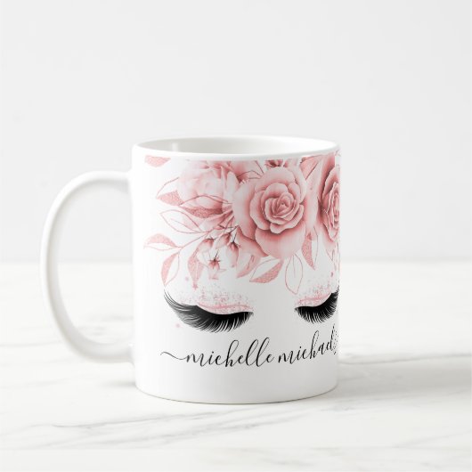 Mug Aquarelle florale de l'or rouge Rose (Gauche)