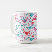 Mug Aquarelle florale d'oiseaux monogrammes (Devant gauche)