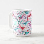 Mug Aquarelle florale d'oiseaux monogrammes (Devant gauche)
