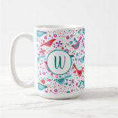 Mug Aquarelle florale d'oiseaux monogrammes (Gauche)