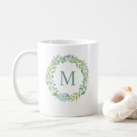 Aquarelle florale Eucalyptus Wreath MonogramMug