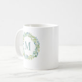 Mug Aquarelle florale Eucalyptus Wreath MonogramMug (Devant gauche)