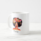Mug Aquarelle Florale femme noire avec devis personnal (Devant gauche)
