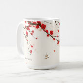 Mug Aquarelle Florale Fleurs de cerisier rouge Personn (Devant gauche)
