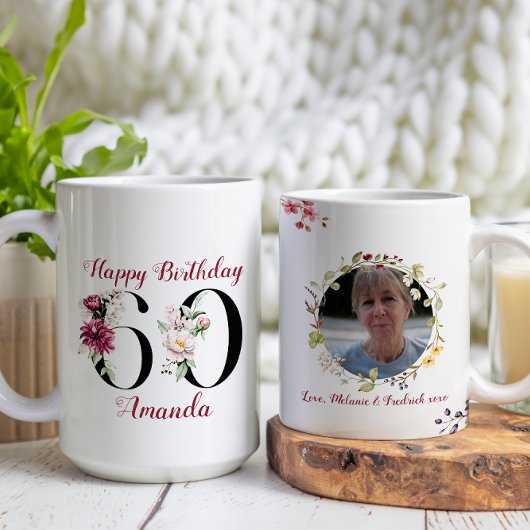 Mug Aquarelle florale Joyeux 60e anniversaire Photo pe