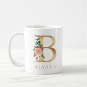 Mug Aquarelle Florale & Lettre or B Monogramme (Gauche)