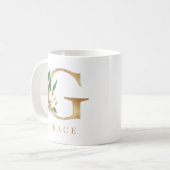 Mug Aquarelle Florale & Lettre or G Monogramme (Devant gauche)