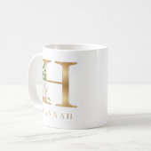 Mug Aquarelle Florale & Lettre or H Monogramme (Devant gauche)