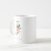 Mug Aquarelle Florale & Lettre or J Monogramme (Devant gauche)