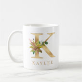 Mug Aquarelle Florale & Lettre or K Monogramme (Gauche)
