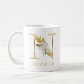 Mug Aquarelle Florale & Lettre or N Monogramme (Gauche)