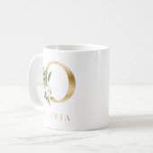 Mug Aquarelle Florale & Lettre or O Monogramme (Devant gauche)