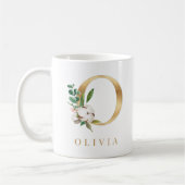 Mug Aquarelle Florale & Lettre or O Monogramme (Gauche)