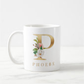 Mug Aquarelle Florale & Lettre or P Monogramme (Gauche)