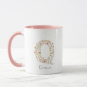 Mug Aquarelle Florale Lettre Q Monogramme & Nom person (Gauche)