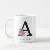 Mug Aquarelle florale mignonne Boho Rose Monogramme (Gauche)