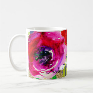 Mug Aquarelle Florale Moderne Gras Couleurs Vives