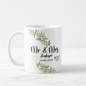 Mug Aquarelle florale moderne M & M. Blanc et vert (Gauche)