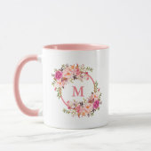 Mug Aquarelle Florale Monogramme rose (Gauche)