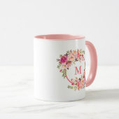 Mug Aquarelle Florale Monogramme rose (Devant droit)