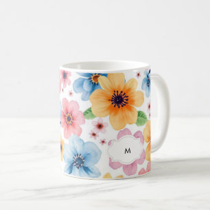 Mug Aquarelle florale motif botanique monogrammé